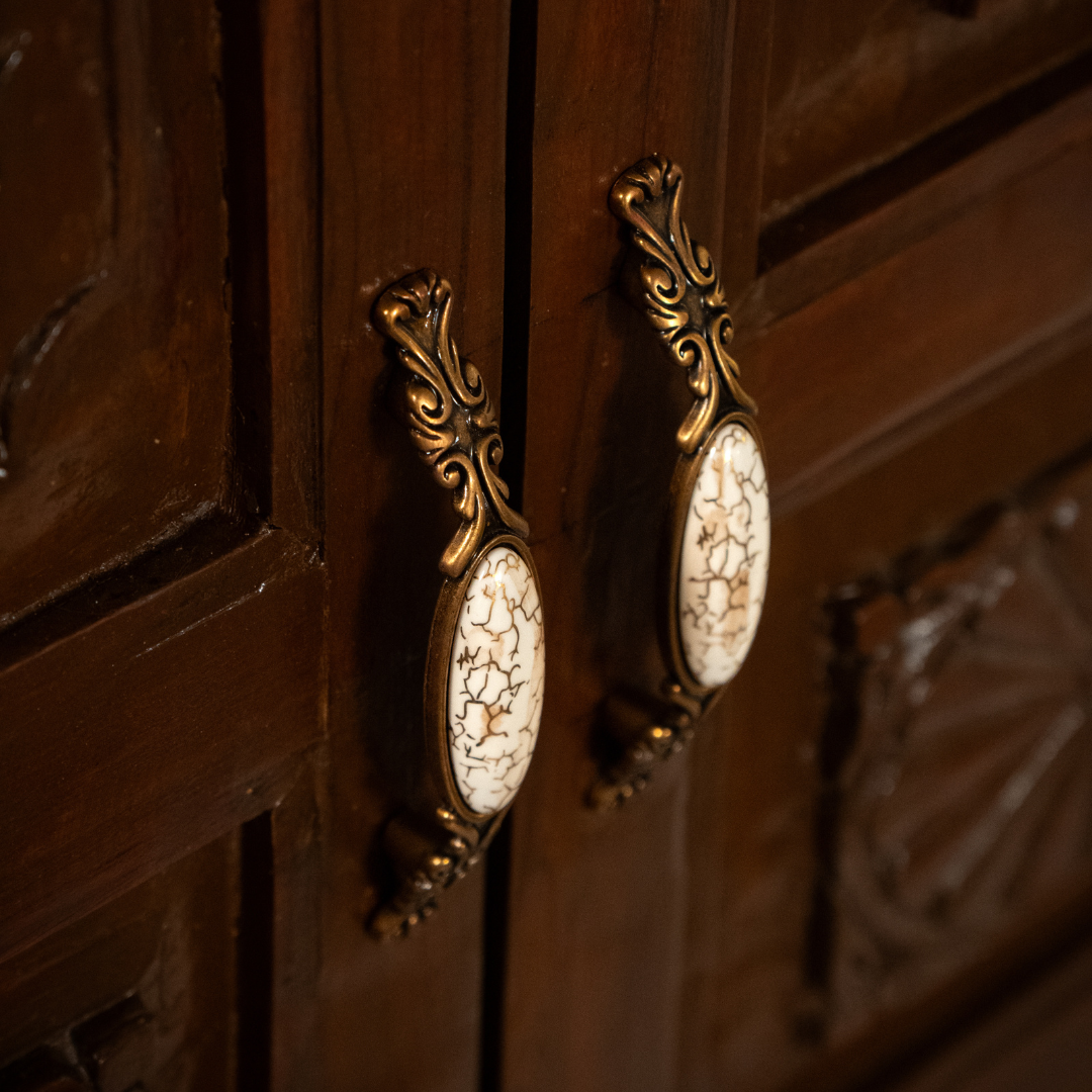 Detailed view of handcrafted wooden furniture